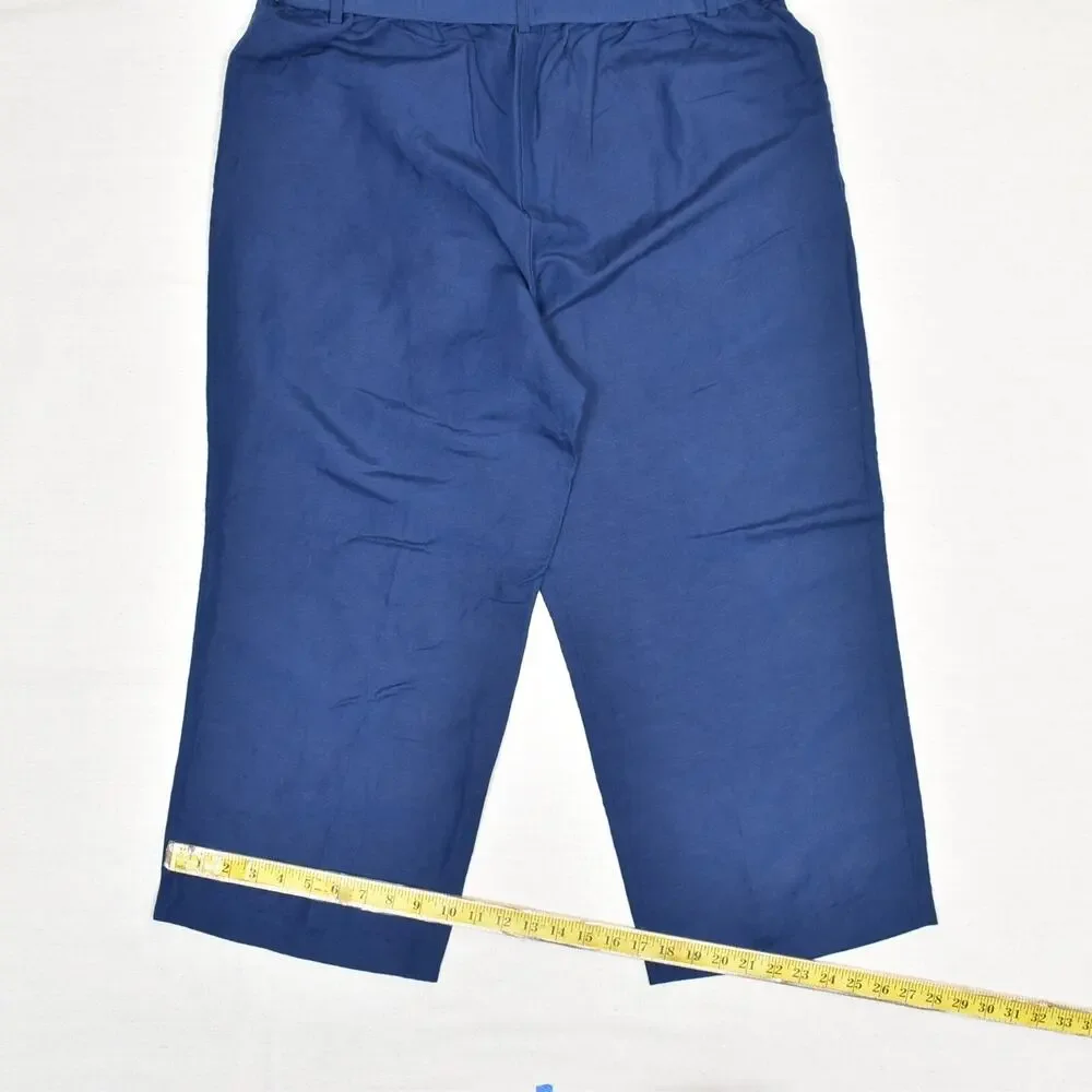 NEW Ann Taylor Women's Straight Pants Crop Belted Linen Blue Size XL High Rise
